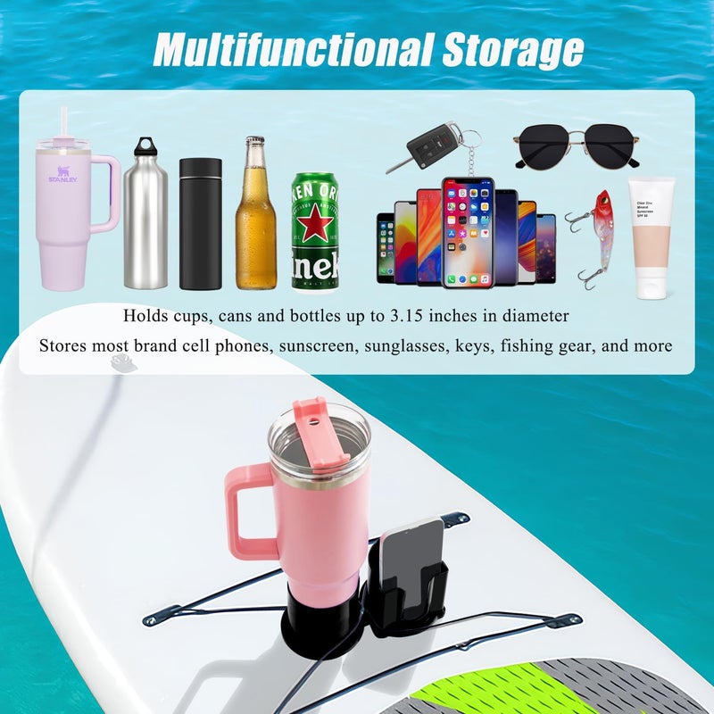MOSZANDI Paddleboard Cup Holder, Kayak Drink Holder for Paddle Board Cup and Phone Holder, Sup Surfboards Canoes Kayak Paddle Board Accessories for Types of Cup Bottle Drink - Image 3